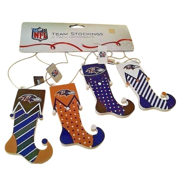 NFL Baltimore Ravens Team Stockings Christmas Tree Ornament 4-Pack NEW - Picture 1 of 6